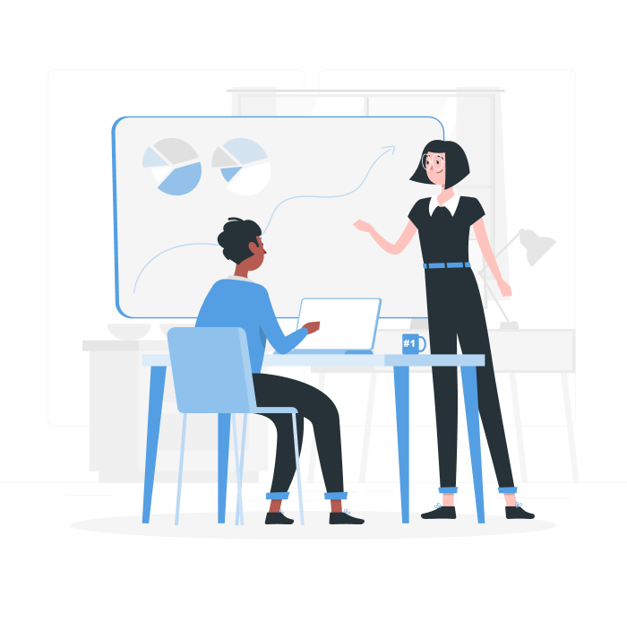 Illustration of a team sharing data in a meeting